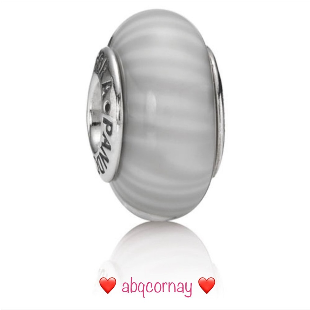 EUC Pandora 790686 Sterling Silver Gray Murano Glass Bead w/ Candy Stripes